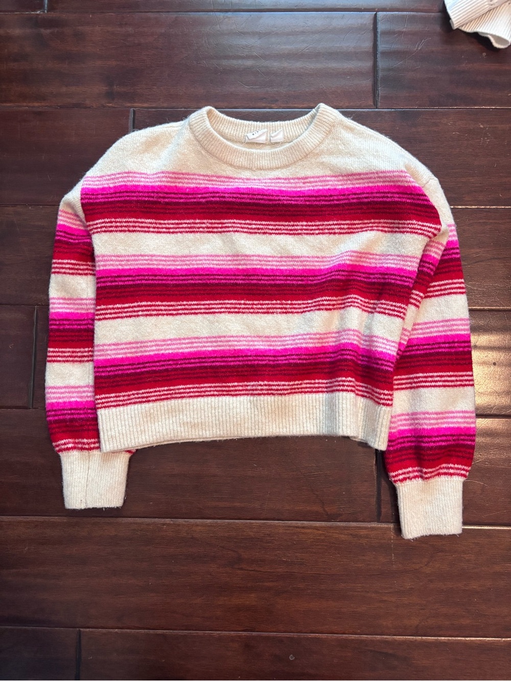 GAP Cream Crewneck Sweater with Pink and Red Stripes